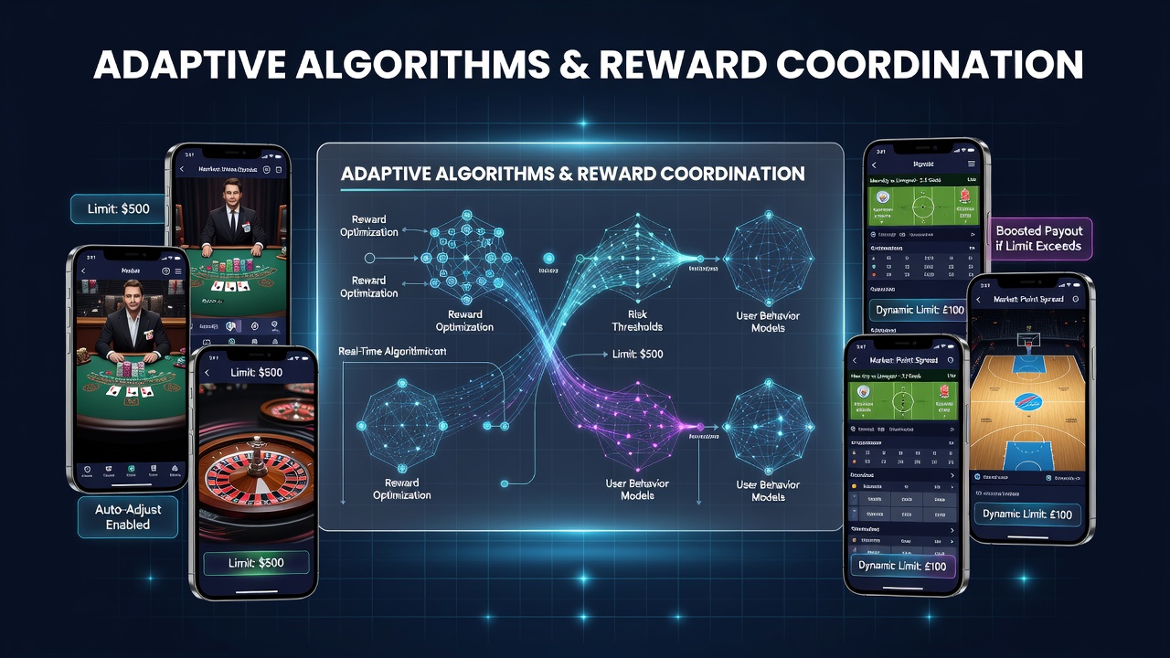 Mobiele interface met live dealer spellen en sportweddenschappen die adaptieve algoritmen tonen