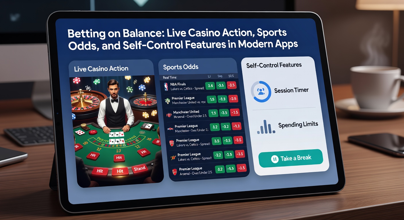 Gebruikerinterface van app met deposit limiet popup, tijdtracker en live sport odds