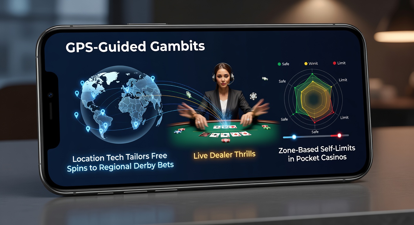 Smartphone met GPS-signaal dat een mobiel casino-interface toont met regionale wedopties en limietknoppen