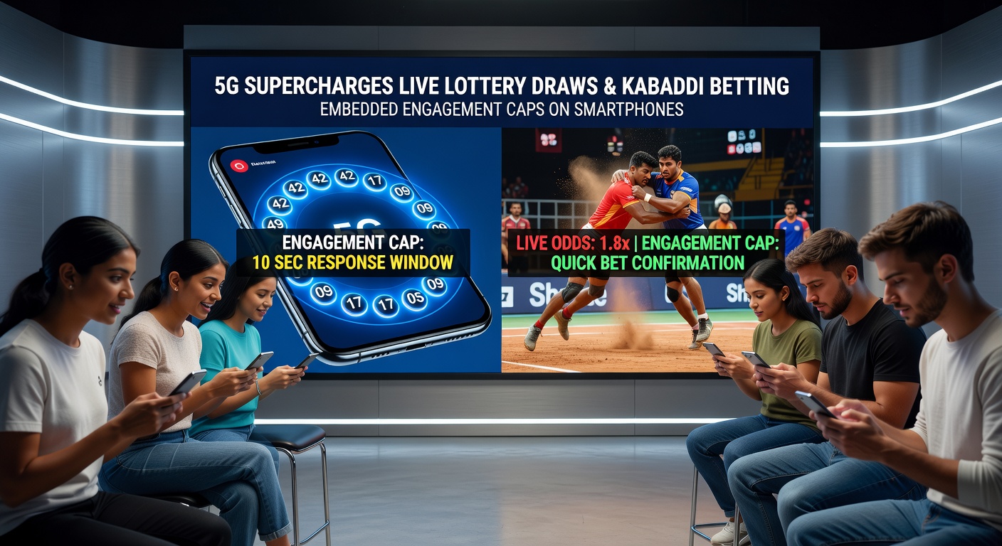 5G-smartphone met kabaddi-live bet-scherm en actieve betrokkenheidslimiet-overlay tijdens loterijdraw
