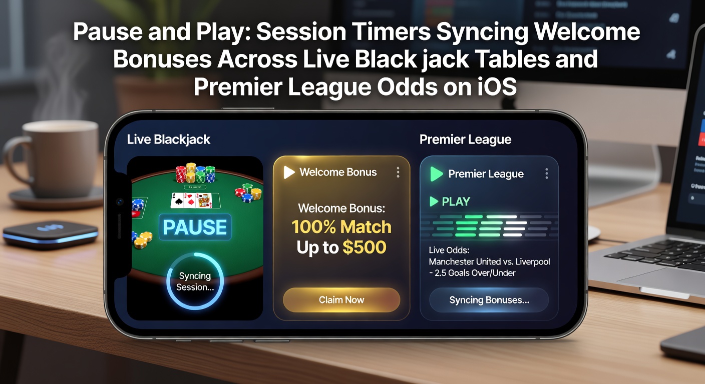 Schermafbeelding van een iOS-app met pause- en play-knoppen naast live blackjack en Premier League-weddenschappen, timers zichtbaar in de hoek