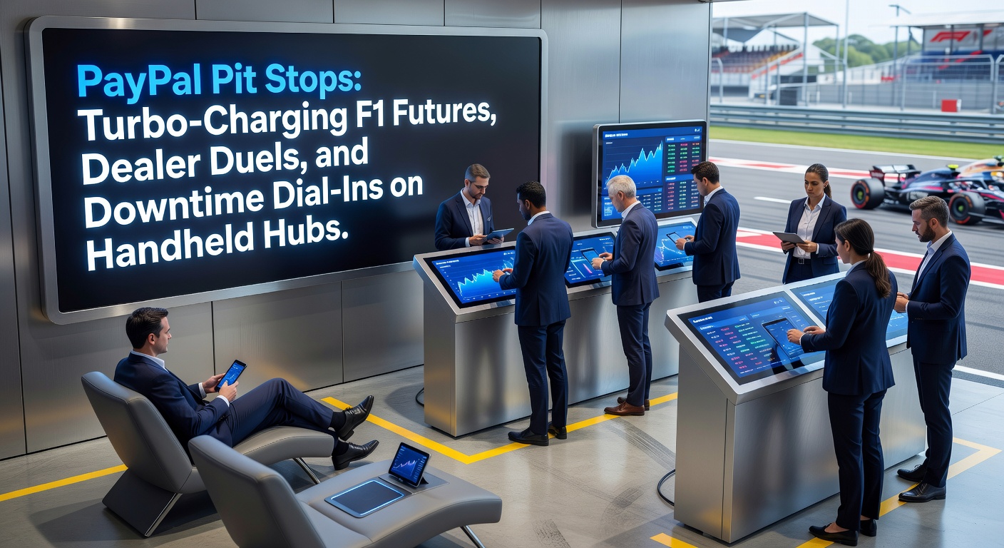 Mobiel scherm met PayPal-transactie, live F1-odds en een dealer blackjack-tafel, illustrerend naadloze integratie