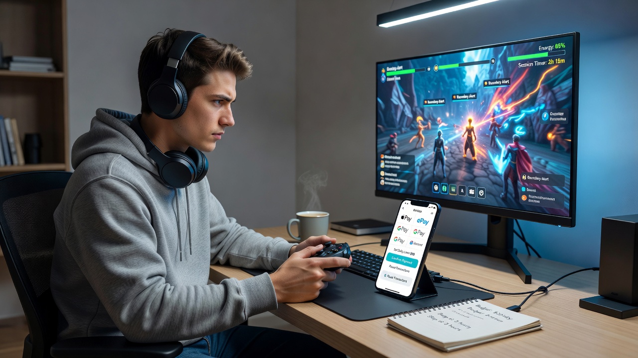 Mobiele app interface met betalingslimieten en sessiecontroles voor verantwoord gokken