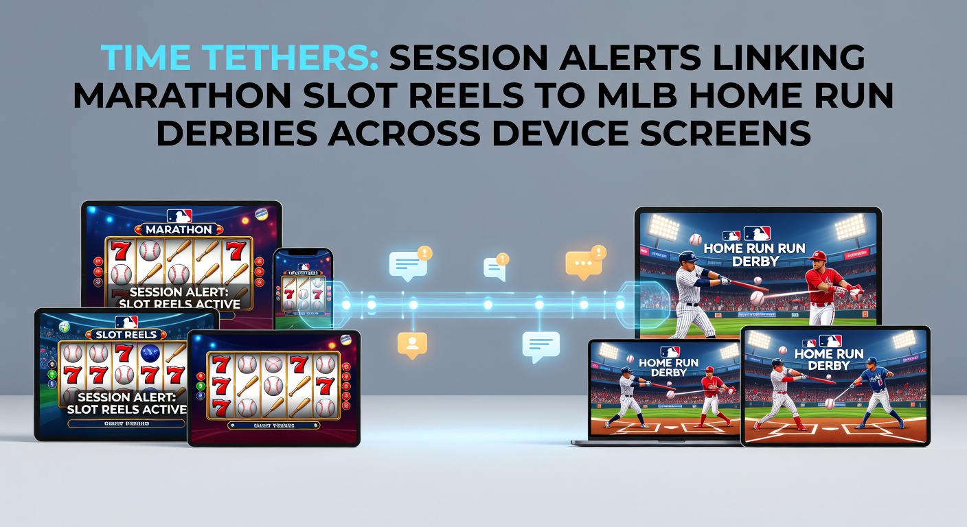 Schermafbeelding van een mobiel apparaat met actieve sessie-alert voor slots en MLB-weddenschappen, synchronisatie over meerdere schermen zichtbaar