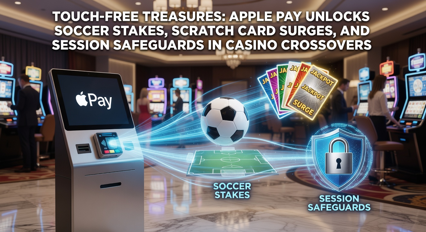 Apple Pay interface op een smartphone bij een online casino app met voetbalweddenschap en kraskaart in de achtergrond