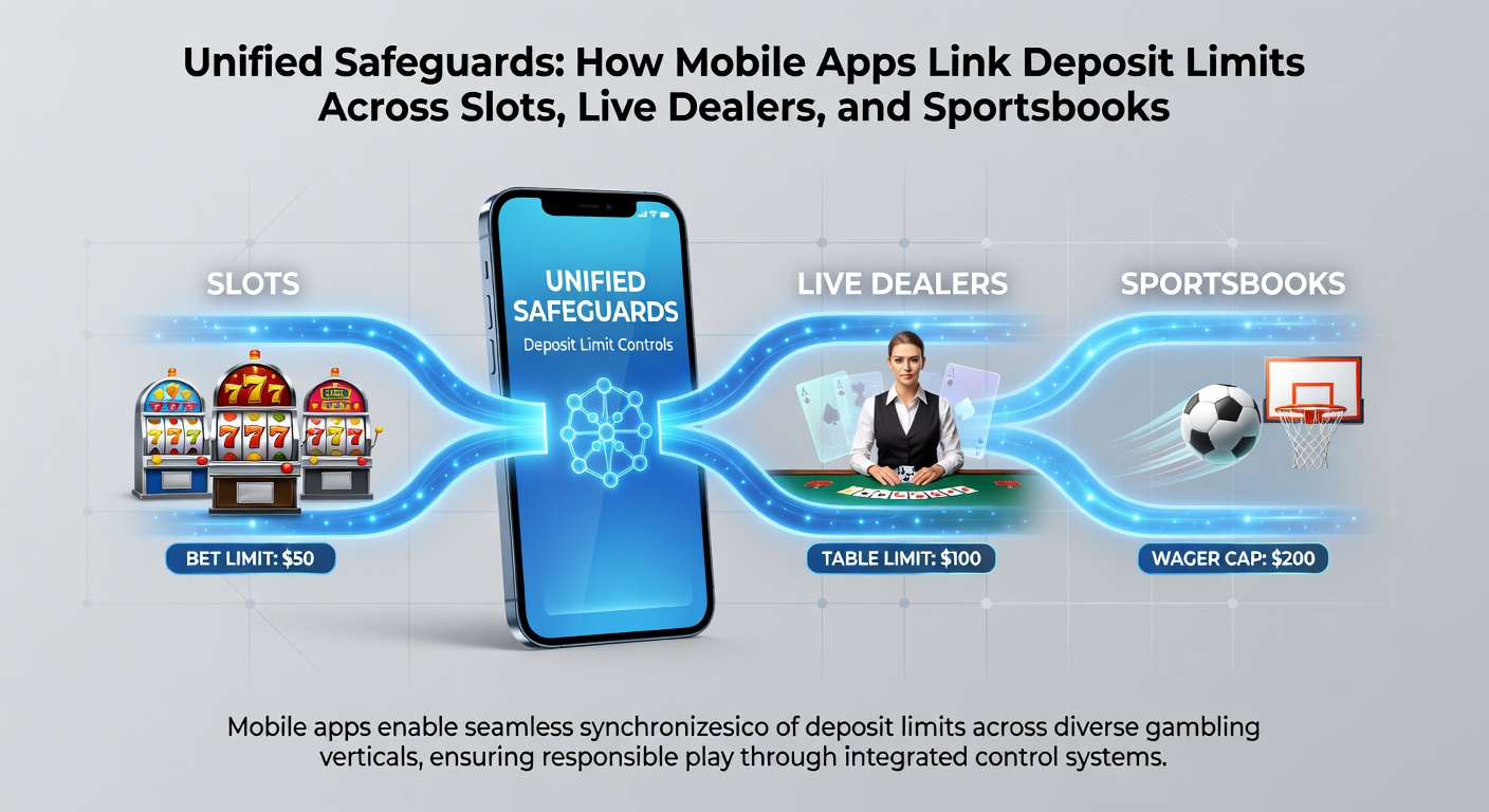 Schermafbeelding van een mobiele gokapp met geïntegreerde stortingslimiet-instellingen over slots, live dealer tafels en sportweddenschappen