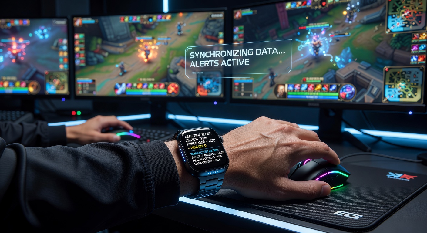 Draagbare apparaten die real-time data synchroniseren met transactiegeschiedenissen tijdens esports wedstrijden